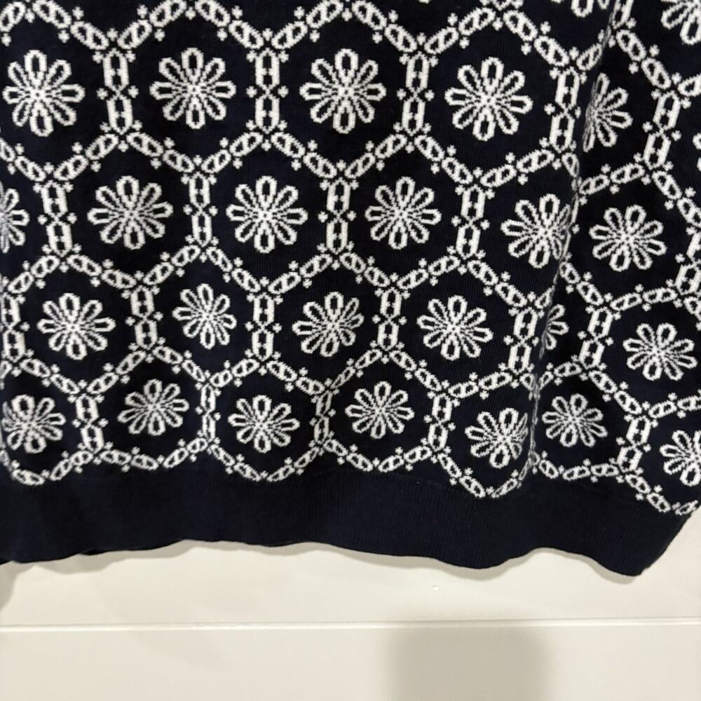 Ann Taylor LOFT | Sweater Floral Short Sleeve Navy White Preppy- Size XL - Picture 3 of 7